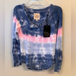 CHASER Waffle Knit Tie Dye Henley NWT